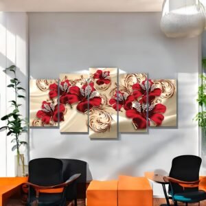 Striking Red and Gold Floral Wall Decor