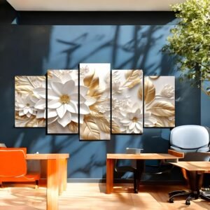 Elegant White and Gold Floral Premium Wall Canvas