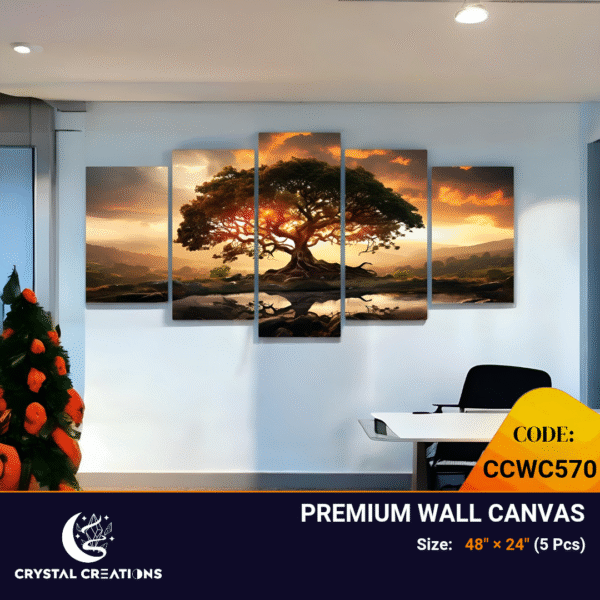 Elegant Black Framed Vibrant Tree in Golden Light Art