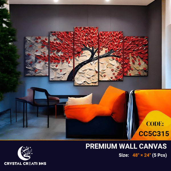 Impasto Autumn Textured Red Tree Canvas