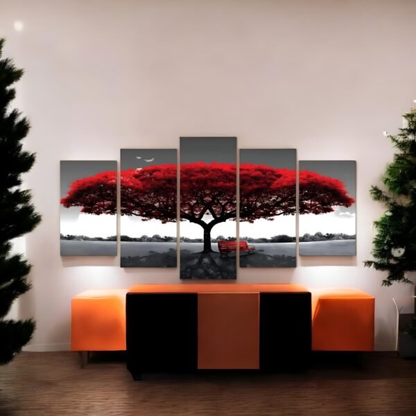 Crimson Majesty Bold Red Tree Canvas