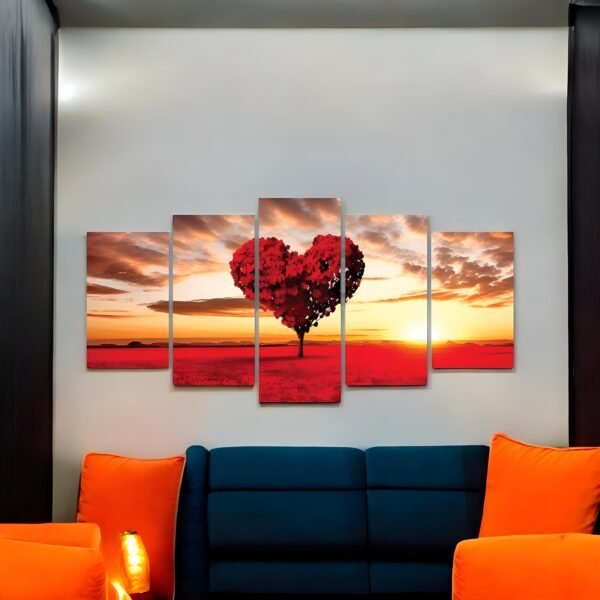 Red Heart Tree Sunset Canvas Art