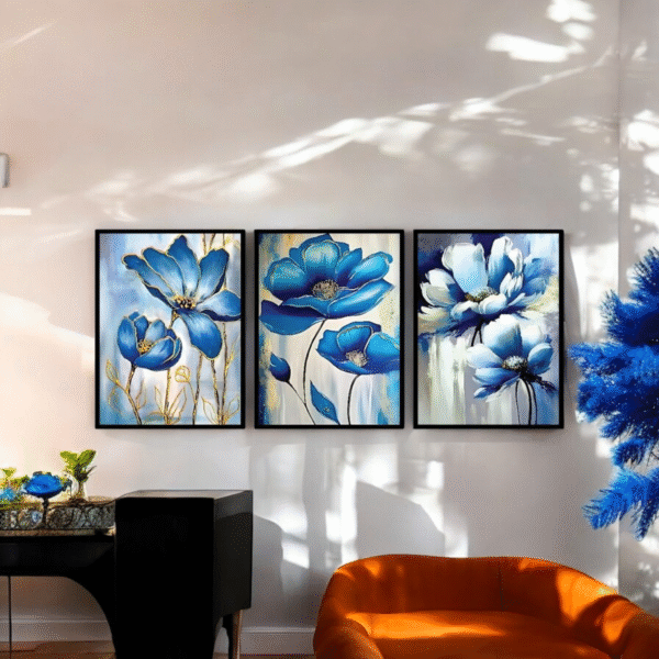Indigo Dreams Modern Floral Canvas Set