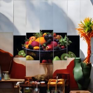 Elegant Black Framed Abundant Fresh Fruit Wall Art