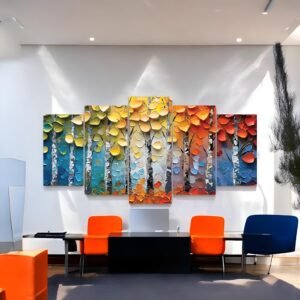 Textured Birch Grove Vibrant Forest Canvas