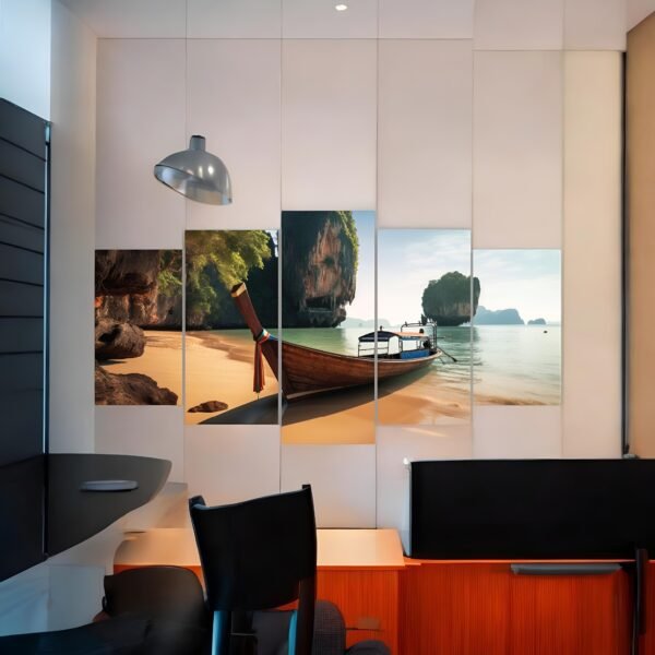 Beautiful and Calming Panoramic Beach and Boat Wall Art