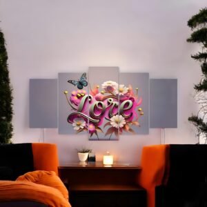 Floral Love Script Butterfly Canvas Set