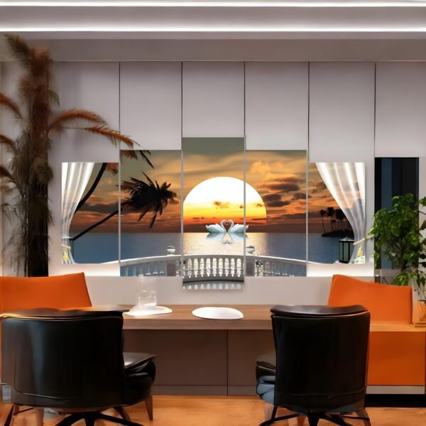 Beautiful and Heartwarming Panoramic Swan Love Wall Art