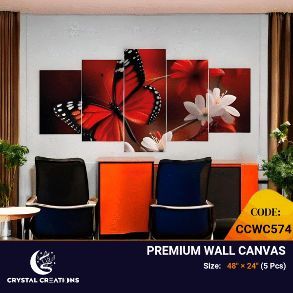Crimson Contrast Butterfly and Floral Canvas