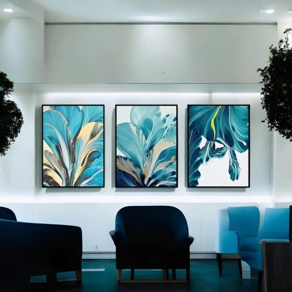 Teal & Gold Flow Abstract Floral Canvas