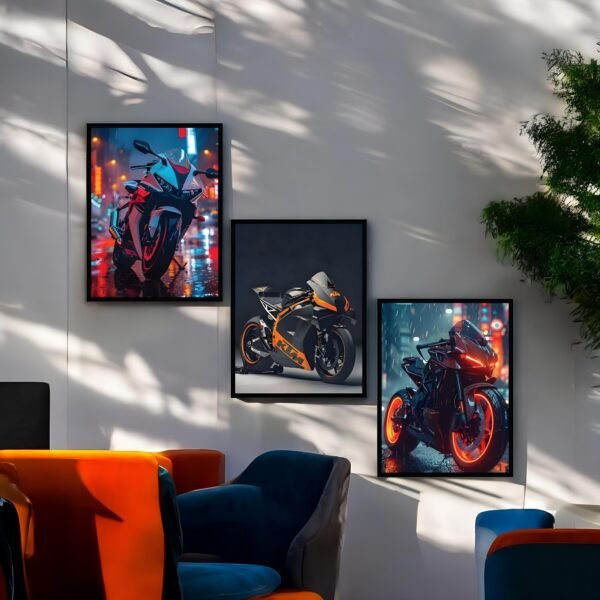 Motorcycle Trio Premium Canvas Art