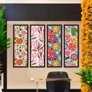 Retro Bloom Vibrant Floral Pattern Canvas Set