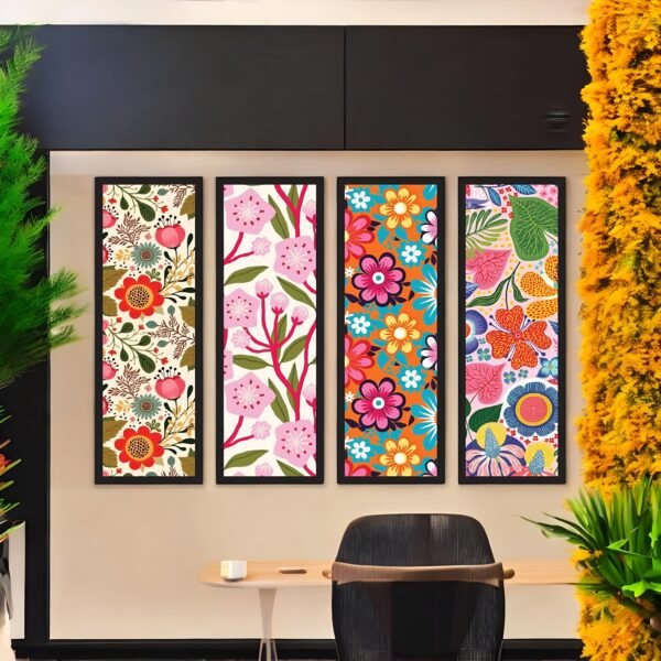 Retro Bloom Vibrant Floral Pattern Canvas Set