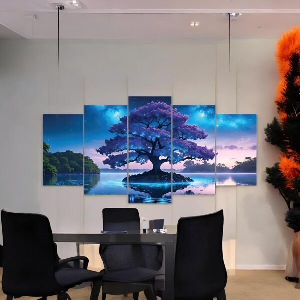 Midnight Bloom Moonlit Lake Tree Canvas