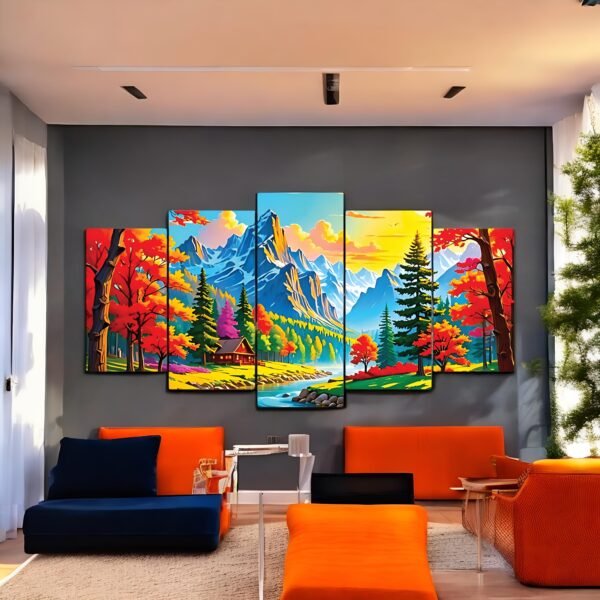 Beautiful and Vibrant Panoramic Autumn Mountain Wall Art