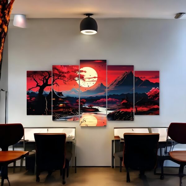 Beautiful and Intense Panoramic Moonlit Pagoda Wall Art