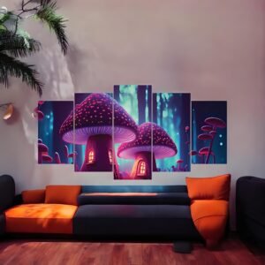Magical Panoramic Glowing Mushroom Wall Art