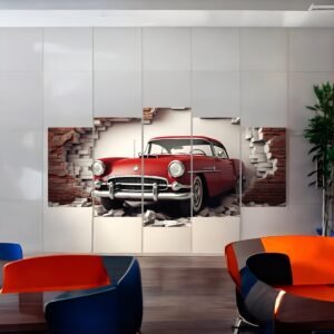 Retro Red Automobile Premium Wall Canvas