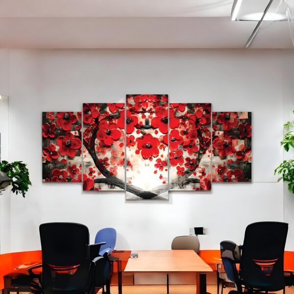 Scarlet Canopy Five-Panel Vibrant Floral Tree