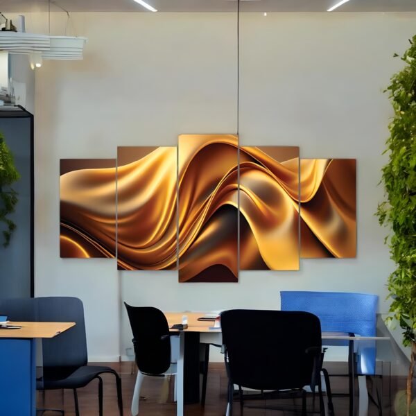 Golden Fluidity Abstract Wave Canvas Set