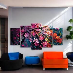 Colorful Blossom Cascade Abstract Floral Tree