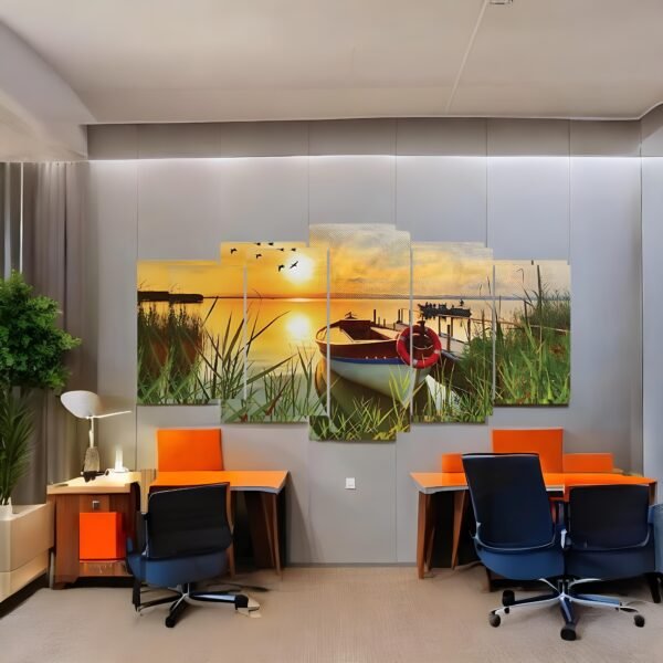 Beautiful and Calming Panoramic Boat and Pier Wall Art
