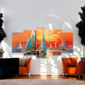 Coastal Regatta Vibrant Sailboat Canvas