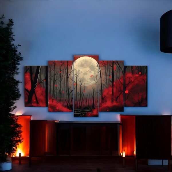 Crimson Moonlit Woods Dramatic Canvas Set