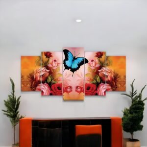 Azure Wings & Crimson Bloom Floral Butterfly Canvas