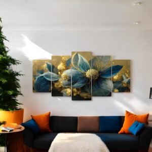Elegant Teal and Gold Floral Premium Wall Canvas