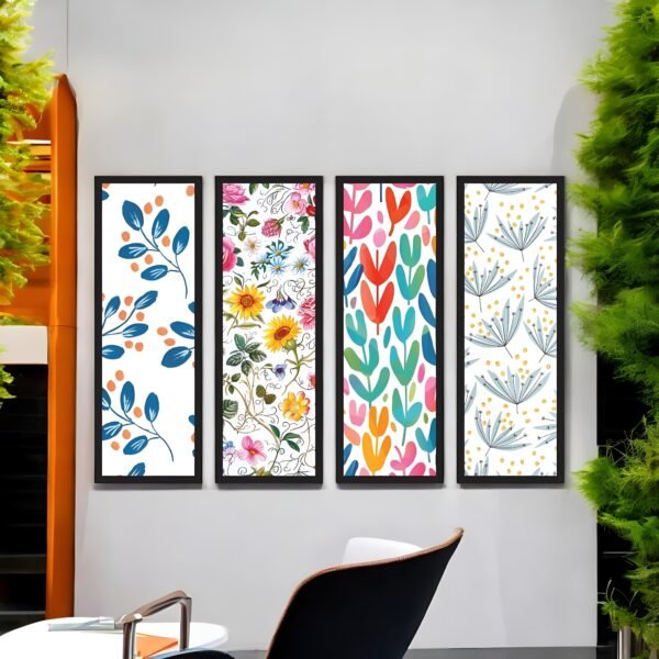 Cheerful Bloom & Leaf Vibrant Pattern Canvas Set