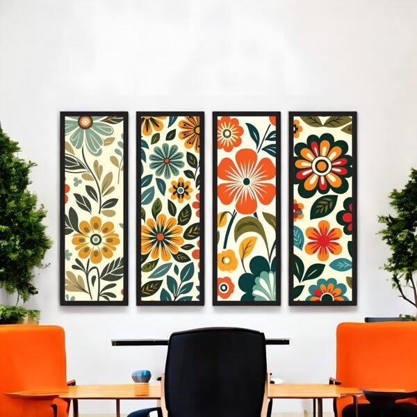 Retro Bloom Vibrant Floral Pattern Canvas Set
