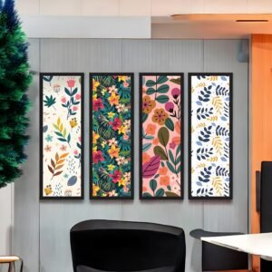 Cheerful Bloom & Leaf: Vibrant Pattern Canvas Set