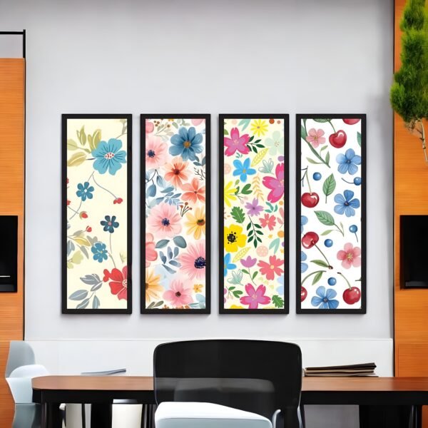 Cheerful Bloom & Fruit Vibrant Pattern Canvas Set