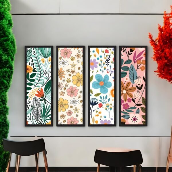 Cheerful Bloom Vibrant Floral Pattern Canvas Set