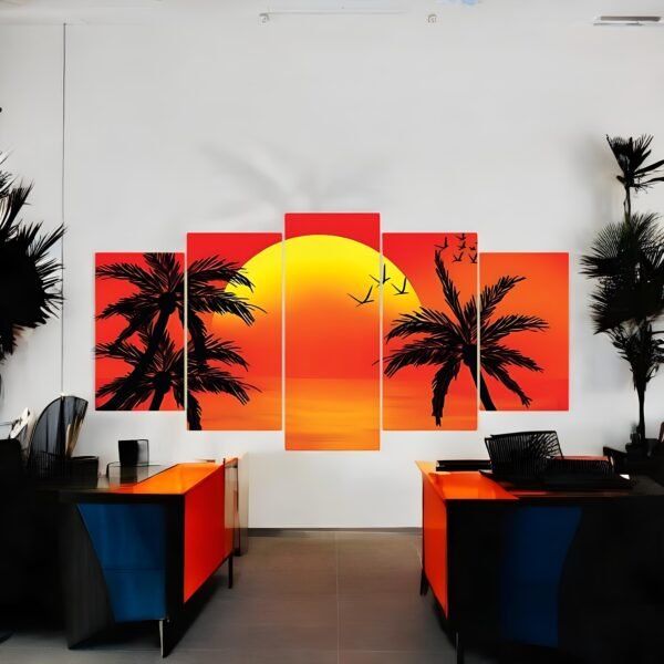 Beautiful and Intense Panoramic Palm Tree Sunset Wall Art
