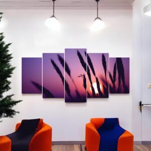 Beautiful and Calming Panoramic Grasses Sunset Wall Art