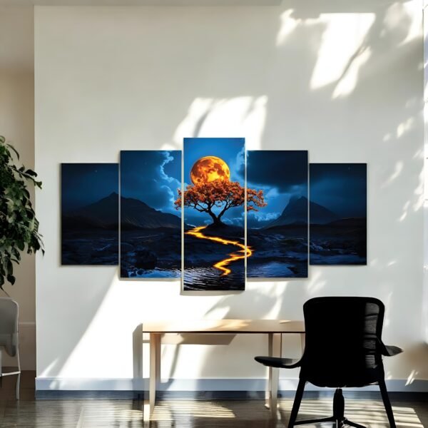 Lunar Lumina Moonlit River Tree Canvas