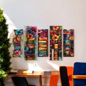Abstract Literary Bloom Vibrant Books & Flowers
