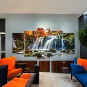 Beautiful and Serene Panoramic Autumn Waterfall Wall Art