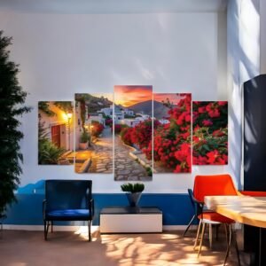 Charming Village Street Wall Art at Dusk