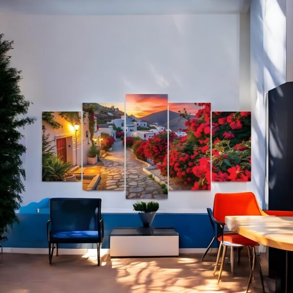 Charming Village Street Wall Art at Dusk