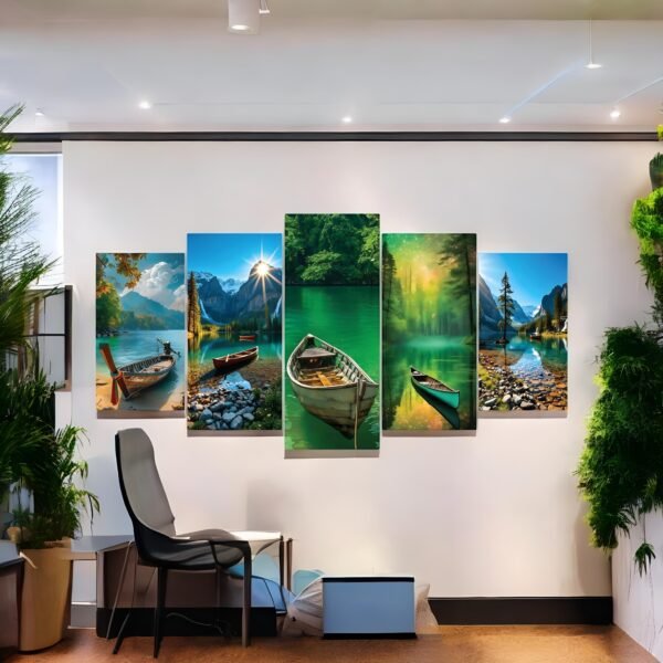 Lakeside Serenity Boat Reflections Canvas