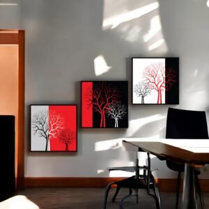 Crimson & Shadow Minimalist Tree Canvas Trio