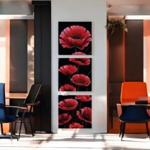Fiery Bloom Dramatic Poppy Canvas Trio
