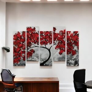 Scarlet Foliage on Grey Striking Tree Canvas