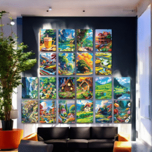 Framed Vibrant Whimsical Landscape Gallery Wall