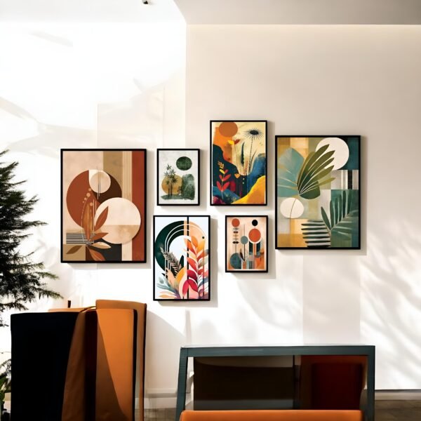 Harmonious Abstract Leaf and Form Art Ensemble
