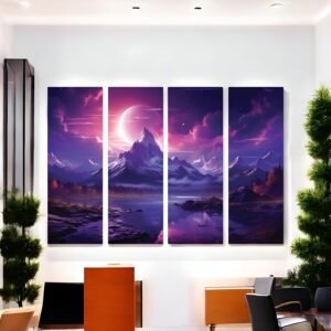 Lunar Serenity Moonlit Lake & Mountains Canvas