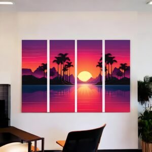 Tropical Sunset Dreams Vibrant Silhouette Canvas